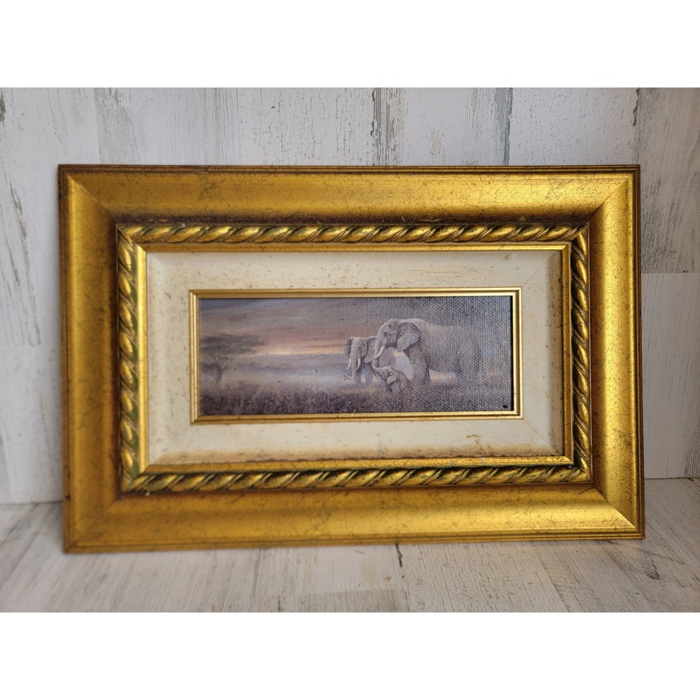 Framed Safari canvas elephant art vintage hanging home decor family zoo
